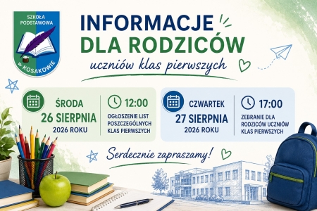Informacje dla rodziców uczniów klas pierwszych